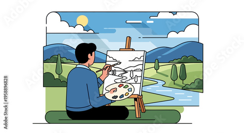 Artist Capturing Serene Landscape Inspiration Outdoors