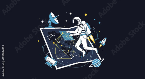 Astronaut Navigating Cosmic Constellations On Interstellar Exploration Map