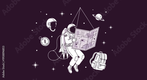 Astronaut Navigating The Cosmos With A Star Map And Backpack In Space