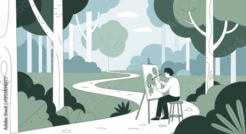 Artistic Serenity A Painter Captures Forest Beauty On Canvas