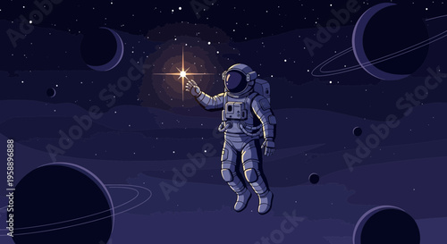 Astronaut Reaching For A Distant Star In A Cosmic Nebula