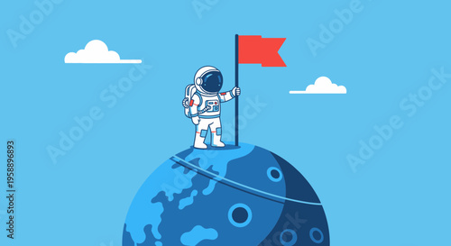 Astronaut Plants Flag On Celestial Body Achieving Exploration Milestone