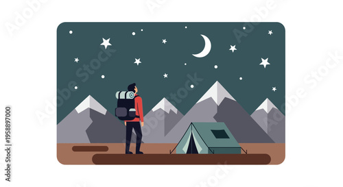 Astronomy Adventure Under Moonlit Mountain Peaks And Starry Sky