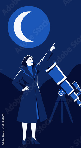 Astronomy Enthusiast Gazing At The Celestial Moon Through Telescope