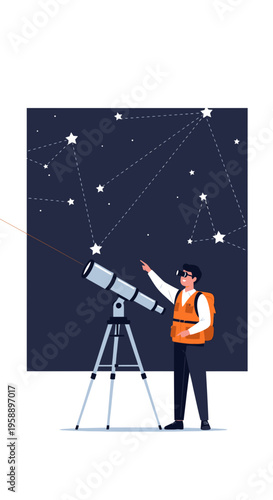 Astronomy Enthusiast Observing Celestial Wonders Through Telescope At Night