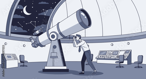 Astronomy Exploration Observing The Cosmos Through A Giant Telescope