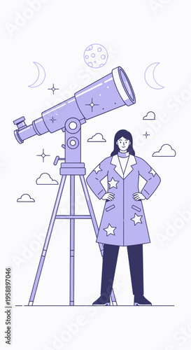 Astrophysicist Exploring Cosmic Wonders With Advanced Telescope Under Starlit Sky