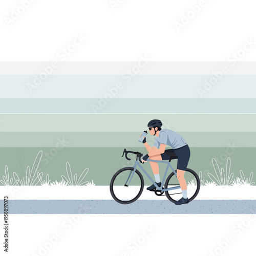 Athlete Cycling Hydrating Mid Training Session Outdoor Scenic Ride