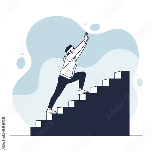 Ascending Towards Success A Person Climbing Stairs Towards a Brighter Future