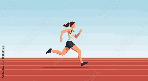 Athletic Woman Sprinting On Track With Determination And Focus