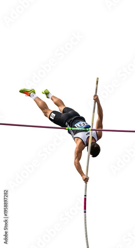 Athlete Soaring High During Thrilling Pole Vault Competition Displaying Athleticism