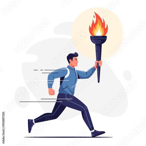 Athlete Running With Olympic Torch Symbolizing Victory and Achievement