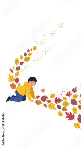 Autumn Childhood Joy Gathering Falling Leaves Whimsical Nature Play