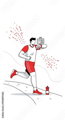 Athletic Runner Checks Smartwatch During Outdoor Workout Session