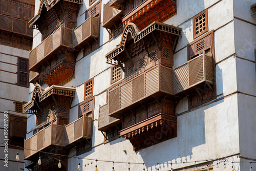 Εκτύπωση καμβά Traditional wooden Roshan balconies in the historic Al-Balad district, the Old T