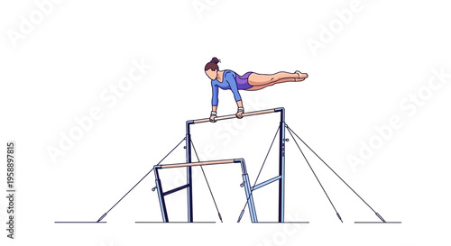 Athletic Woman Demonstrates Strength And Balance On Parallel Bars In Gymnastics Competition