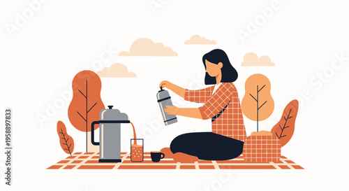 Autumn Picnic Refreshment Brewed Beverage Delight Outdoor Serenity Moment