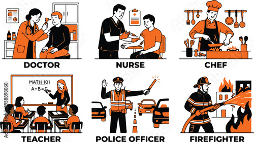 Collection of Diverse Professions Represented Through Flat Vector Illustrations