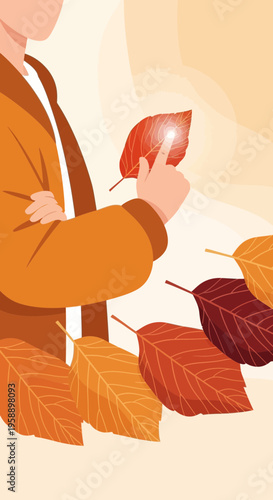 Autumnal Embrace Person Holding Delicate Falling Leaf