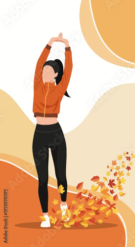 Autumnal Fitness And Wellness Lifestyle Warm Up Exercises And Healthy Living
