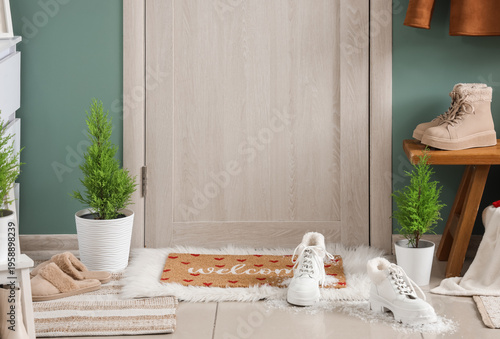 Interior of hall with snow,...