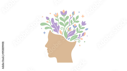 Head with flowers in hair profile.