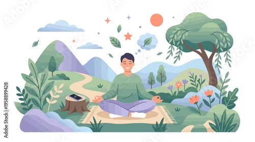 Man meditating in lotus position.