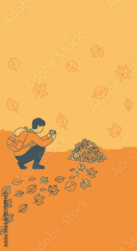 Autumnal Scene Captures Season's Essence with Person and Falling Leaves