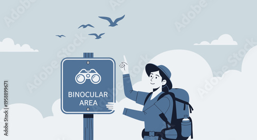 Avid Explorer Discovering Wildlife In Designated Observation Zone