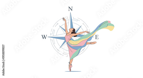 Ballerina Dancing Gracefully With A Compass Guidance Abstract Movement