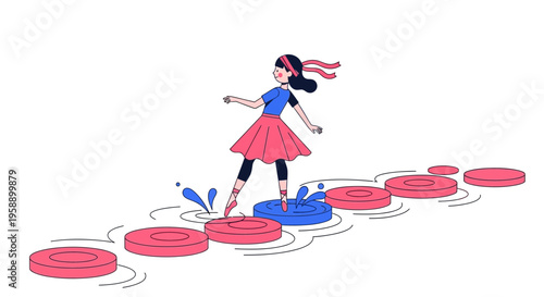 Ballet Dancer Navigates Stepping Stones Path Across Water