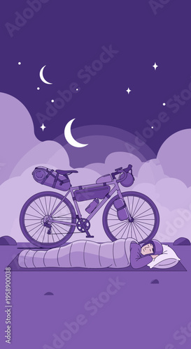 Bicycle Touring Adventure Under The Starry Night Sky