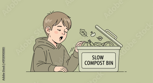 Boy Disgusted By Slow Compost Bin Contents Environmental Awareness Concept