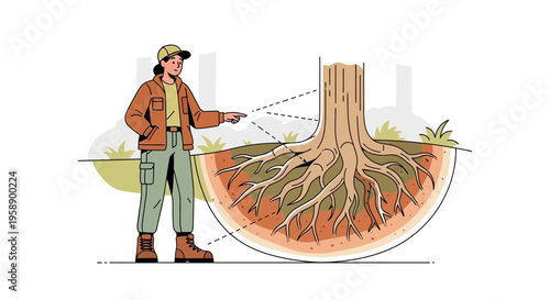 Botanical Illustration Unveiling Tree Root Systems And Ground Layers