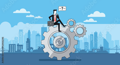 Business Decision Making And Strategic Thinking On Gears In Cityscape