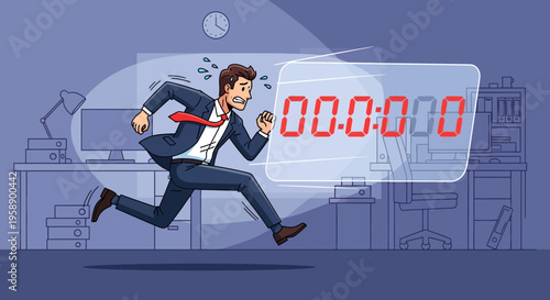 Business Man In A Suit Running In An Office Environment Towards A Deadline