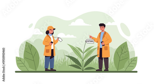 Botanists Studying Plant Life In Outdoor Environment