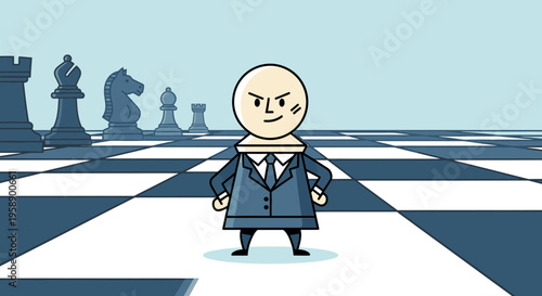 Business Strategy Chess Pawn Cartoon Character On Chessboard