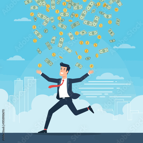 Business Success and Financial Windfall Cartoon Illustration