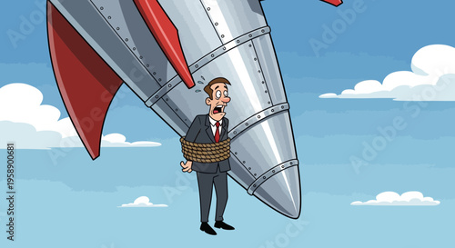 Businessman Tied To Rocket Awaiting Launch In Sky