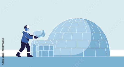 Building An Igloo In The Arctic Landscape