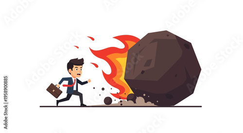 Businessman Flees Enormous Fiery Boulder Threat