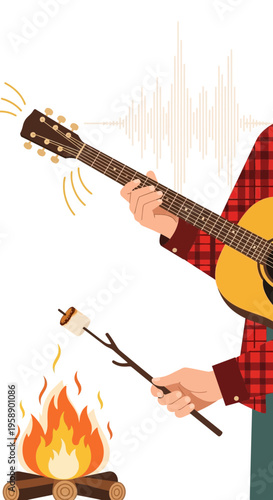 Campfire Serenade With Delicious Roasted Marshmallow And Music Vibes