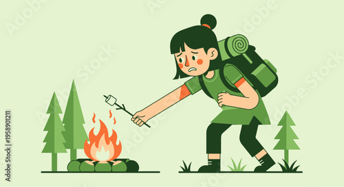 Camping Trip Mishap Roasting Marshmallow Over Campfire Adventure