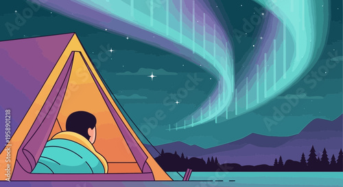 Camping Under Majestic Aurora Borealis Sky Awe Inspiring Nighttime Wonder