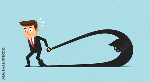 Businessman Struggling Against His Own Shadowy Antagonist