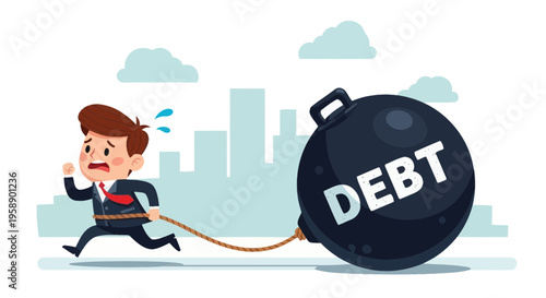 Businessman Struggling To Escape The Burden Of Debt