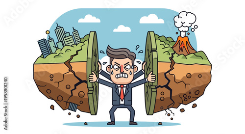 Businessman Struggling To Hold Together A World Facing Environmental Crisis