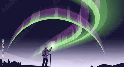 Captivated Traveler Gazing At The Majestic Aurora Borealis Display