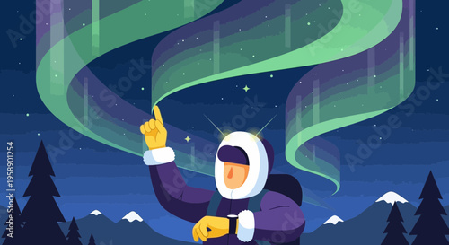 Captivating Aurora Borealis Vista With A Lone Explorer